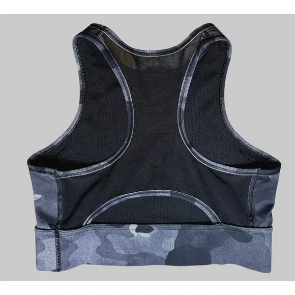 NIKE DRI FIT Soulcycle Sport Bra Women Pull On Racer Back Medium Grey Camouflage - Picture 3 of 5